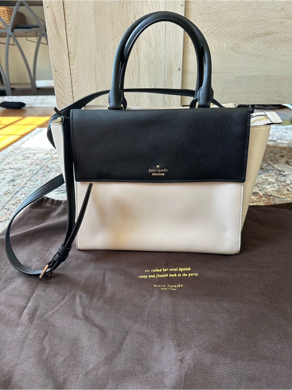 Kate Spade Two-Tone Black and Cream Satchel with Top Handles - Picture 11 of 11